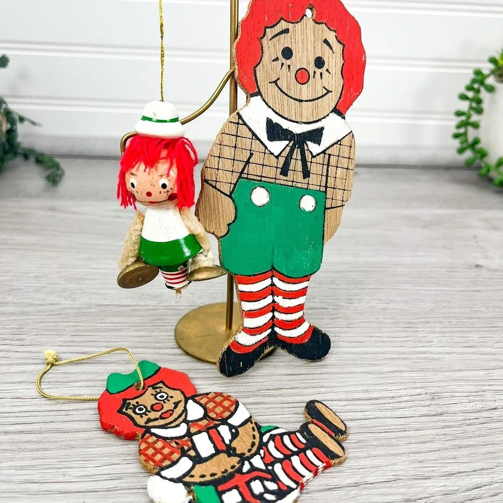 Vintage Wooden Christmas‎ Raggedy Anne Doll Ornament Set of 3